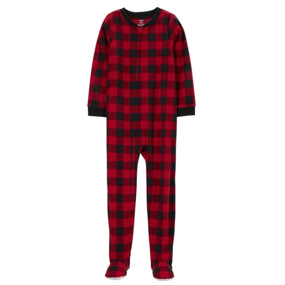 ❤️🖤 Carter's Boys Buffalo Check Plaid Fleece Footed Pajama Size 7